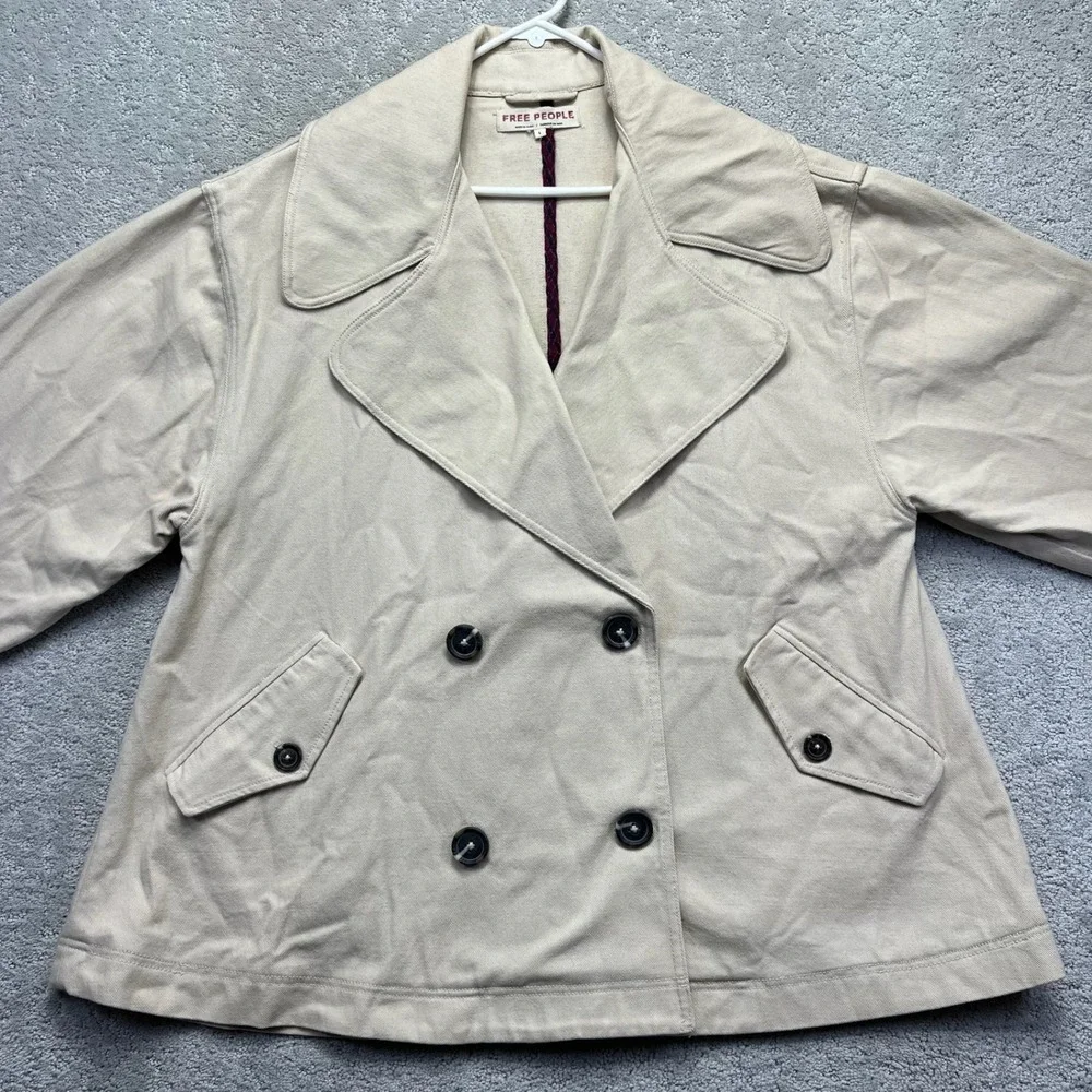 Free People Twill Jacket Womens Large Cream Beige Double Breasted Oversized Boxy